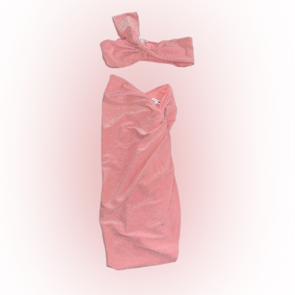Pink Glitter bandeau top  and Midi Skirt Set